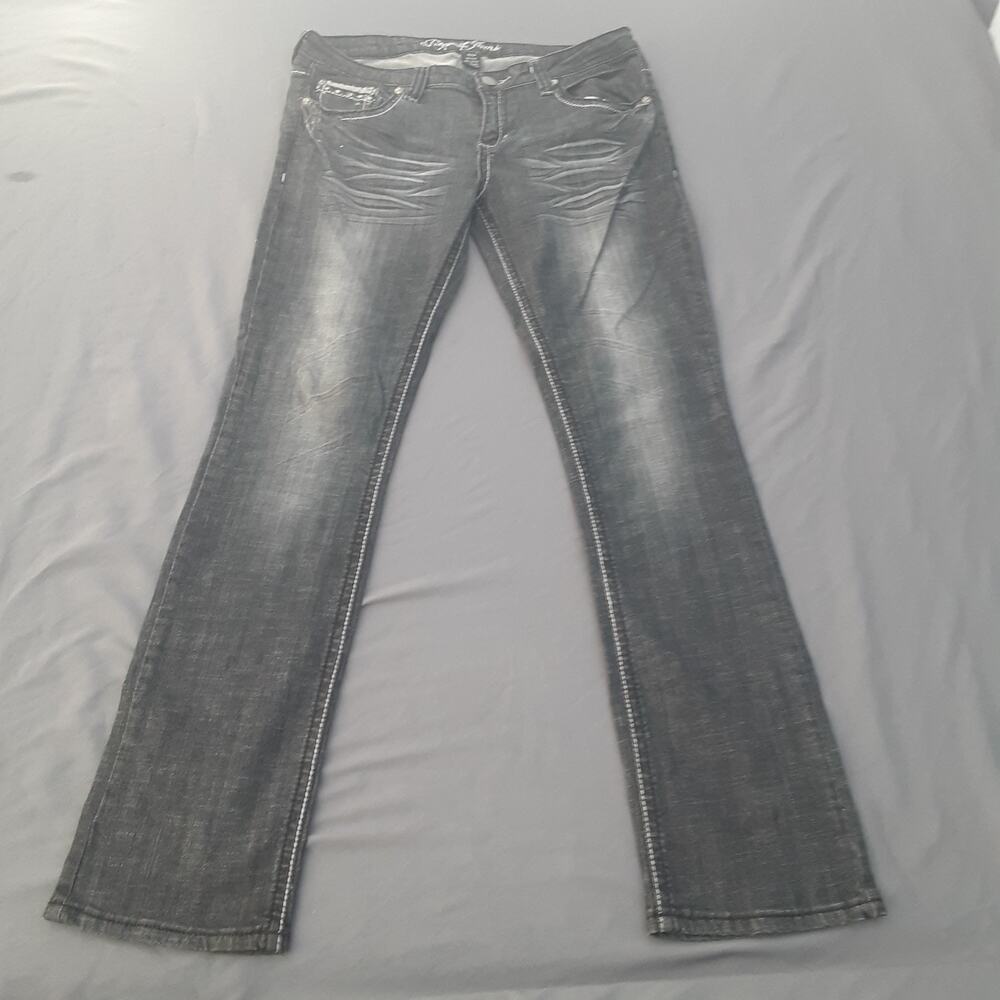 Request Jeans Womens 15/34 Blue Beaded Embroidery Zip Pockets Stretch Distressed